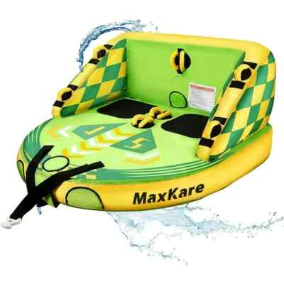 Maxkare 2-Person Inflatable Towable Tube Boating Skiing Foam Seat Pads Green NEW