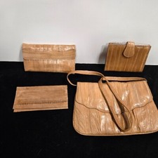 Vintage Genuine Eel Skin made in Korea Tan Handbag, two wallets and checkbook