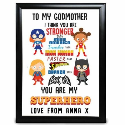 Personalizzato Regali Di Compleanno Madrina Battesimo Incorniciato Scheda Eroe Ebay