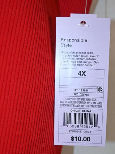 Wild Fable Seamless Red Ribbed Cropped Tank Top Size 4X NWT Nylon & Spandex - Picture 4 of 5