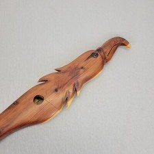 Hand Carved Native Flute Wooden Female Eagle Head Shape Bear Paw Mark 34" Long