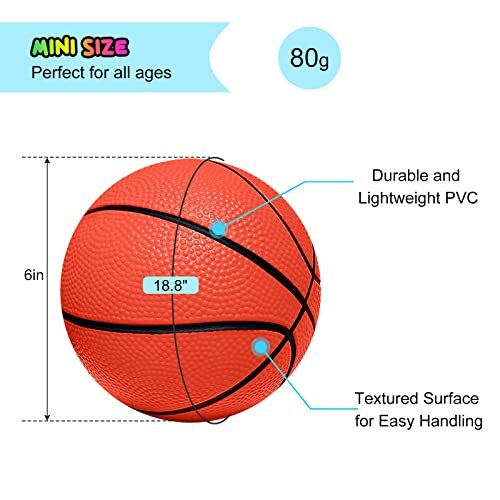 Mini Basketballs, 5 Pack 6" Basketball Set with Pump Durable PVC