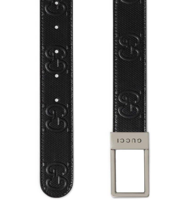 NEW GUCCI BLACK LEATHER JUMBO GG RECTANGULAR BUCKLE LOGO BELT 110