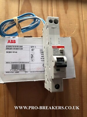 ABB 20a 30mA 10kA 2CSR275151R1205 Typ B 240V RCBO MCB DSE201M B20 A30