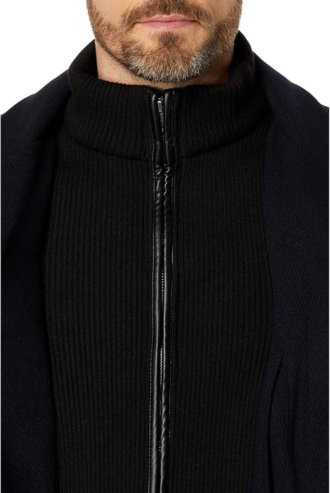 Cole Haan Signature Men's Wool Twill Long Coat with knit Bib Charcoal Size Large - Image 3 of 4