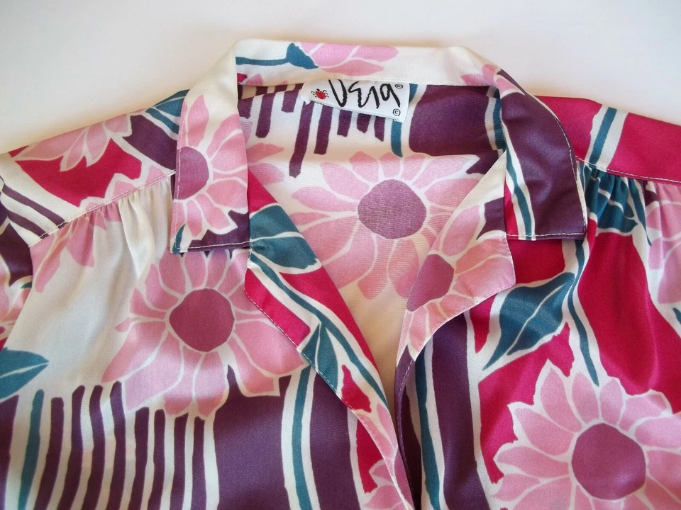 Vintage Vera Lady Bug Flower Power Button Down Jersey Top Pink Purple 70's era M - Image 2 of 4