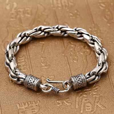 Solid 925 Sterling Silver Chain Men Gift 9mm Twist Rope Bracelet