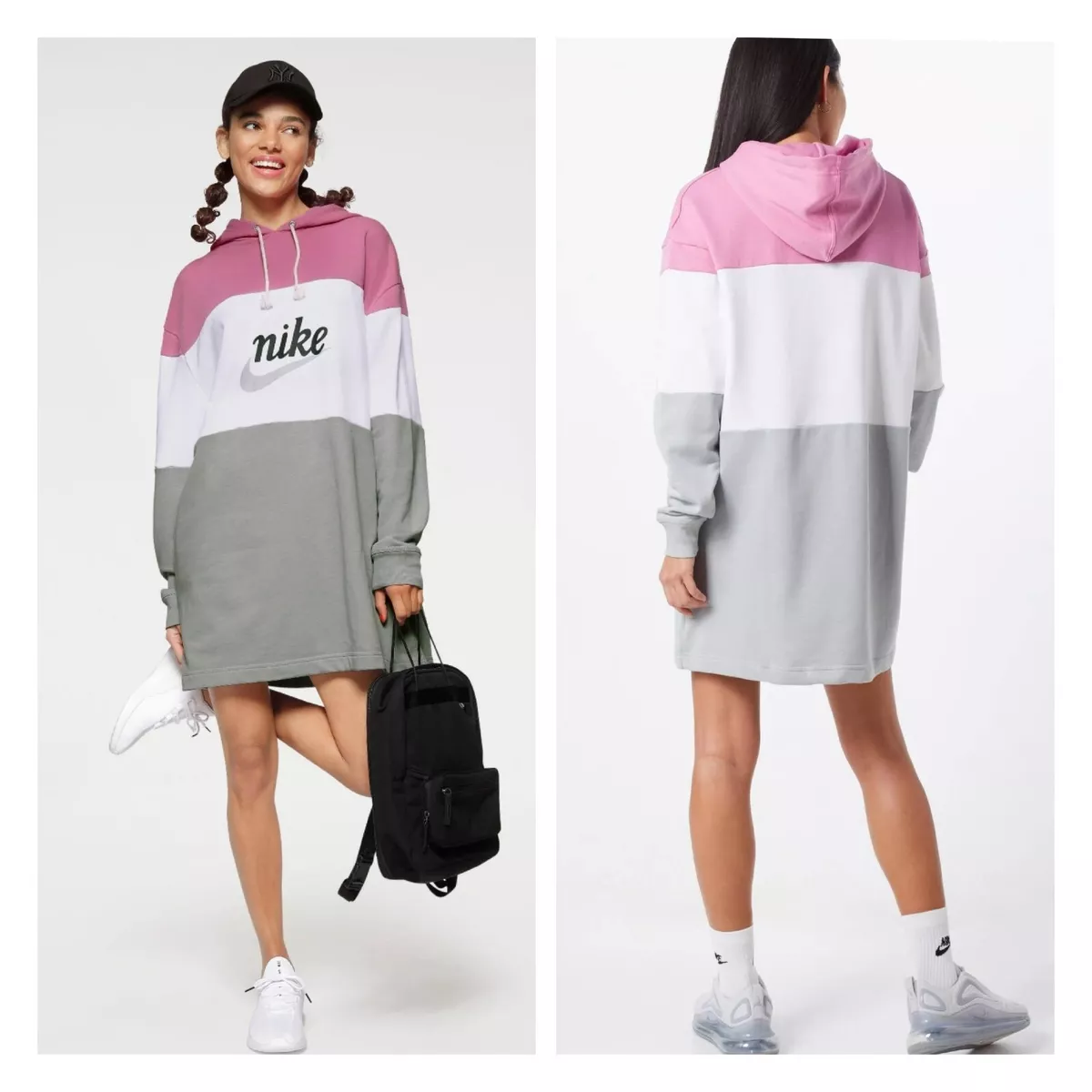 Nike Sportswear Varsity Dress Women's Hoodie White Gray Pink Logo