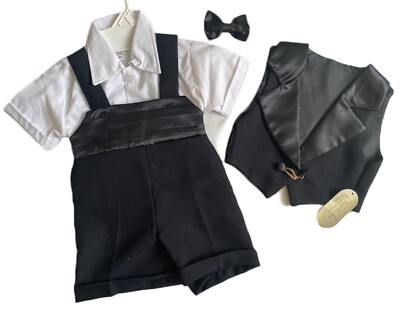 Just Darling Baby Junge Hosenträger Fliege Outfit kurzer Smoking Anzug 3-6 M Made in USA