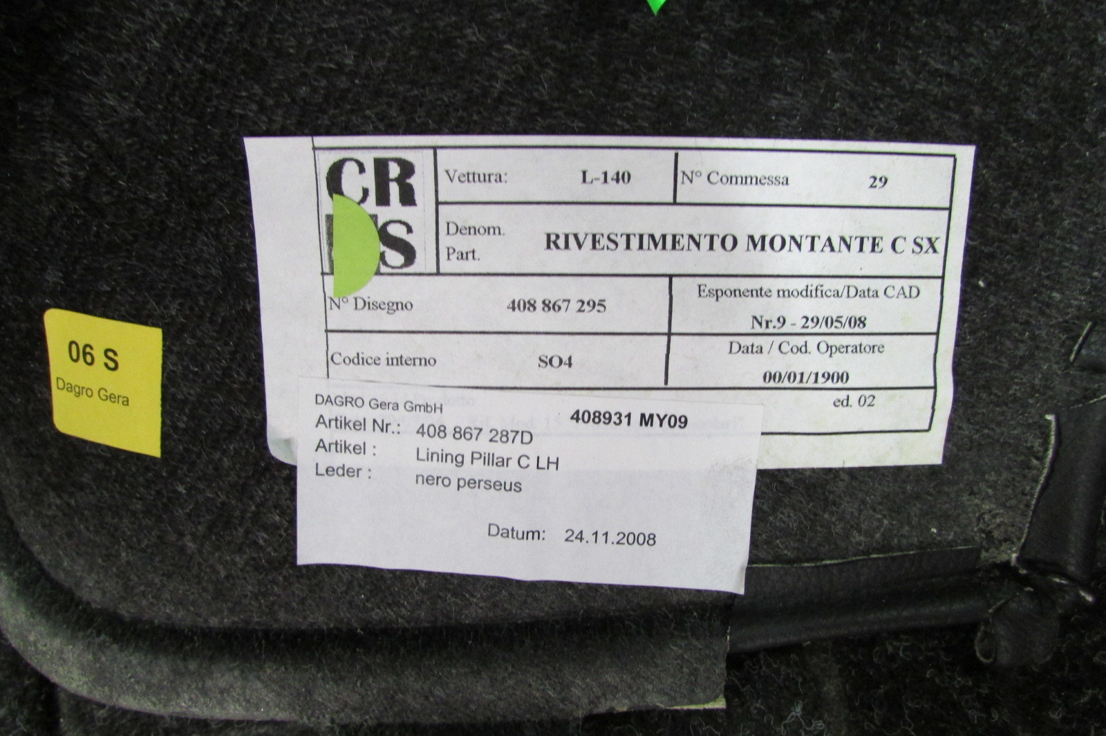 Lamborghini Gallardo, RH, Right Quarter Window Trim Panel, Used, P/N 408867287D
