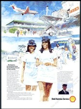 1972 Barbados Seawell Airport BOAC plane Shell Aviation oil UK vintage print ad