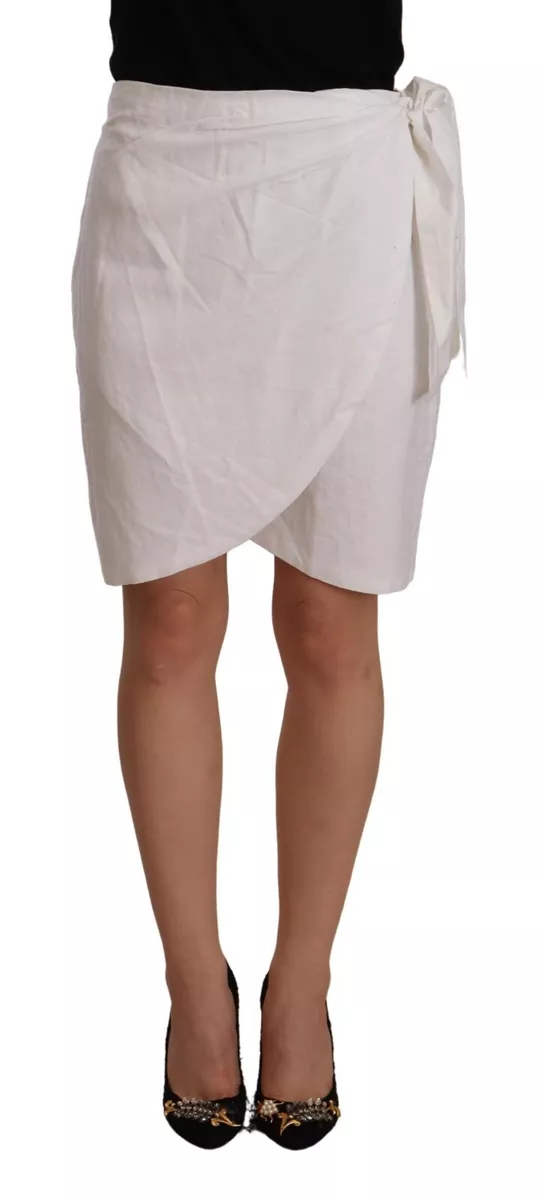 SABO Skirt Linen White Wrap Style Mid Waist Above Knee Length IT42 US8 M 200