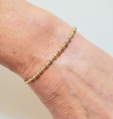 Stretch or Clasp 2mm 3mm 14k Solid Yellow or Rose Gold Bead Bracelet stack