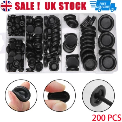 200x Rubber Grommets Blanking open/closed blind Grommet Set in Assorted Sizes UK