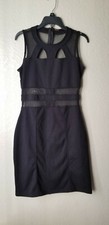Womens Poof Black Mini Bodycon Mesh Dress See Through Accent Medium