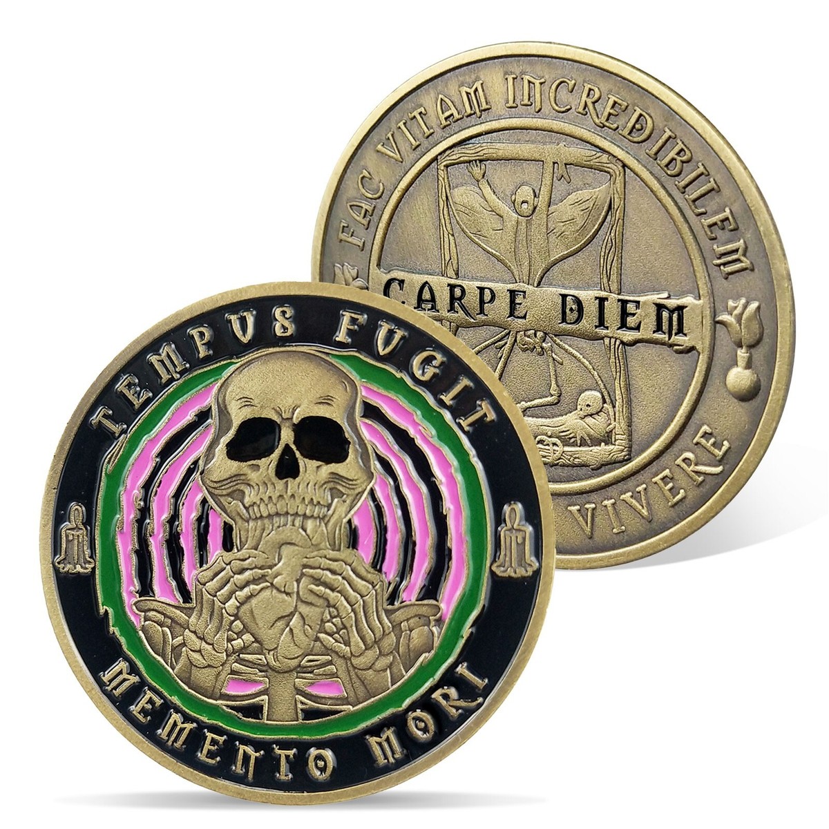 Memento Mori Coin - Carpe Diem Themed - Stoic Remember Die Skull