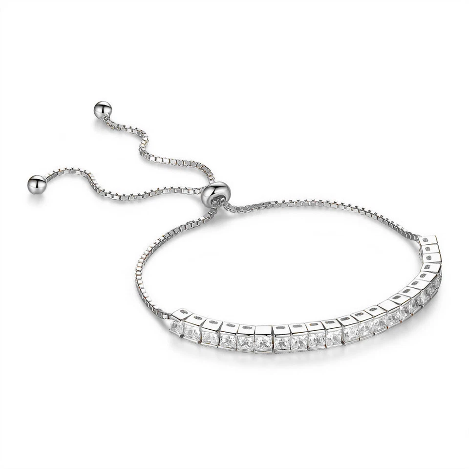 Womens Sterling Silver Cubic Zirconia Adjustable Tennis Bracelet- Square CZ  - Image 3 of 4