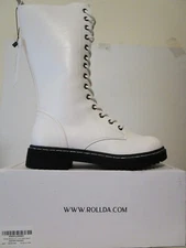 Rollda Collection Womens Combat Side Zip 11" Mid-Calf Ridding Boots White Size 6