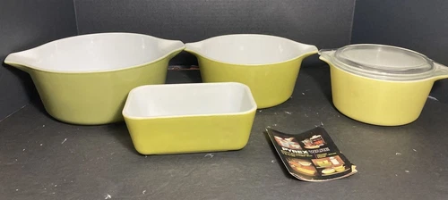 Vintage 4 dish lot of Pyrex Avocado Green Dish Set 473 473-B 474-B 0502 & 1 Lid