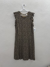 Old Navy Womens Dress Size Large Brown Animal Print Cap Ruffle Sleeve NWT