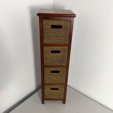 Rattan Wicker Tall Chest of Drawers Vintage heavy Boho Wooden Storage Tower Unit