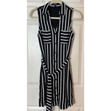 Express Womens Striped Button Front Shirt Dress XS Black White Y2K Millenial