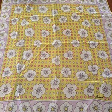 Vintage Burmel Sheer Chiffon Scarf Pink Yellow Flowers And Dots 26 Square 331