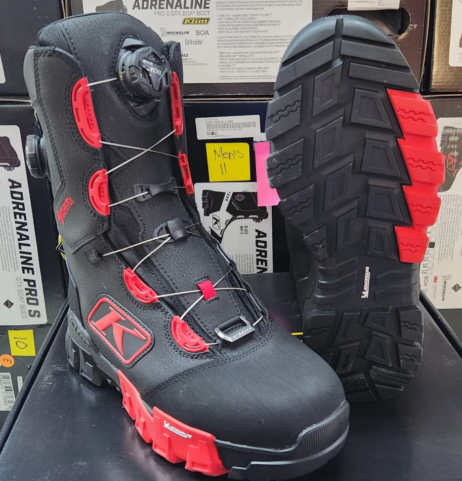 BOTAS DE MOTO DE NIEVE KLIM "ADRENALINE PRO S GTX" DUAL BOA NEGRAS/ROJAS PARA HOMBRE EE. UU. 11 Foto 2 de 4