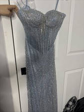 Light Blue PROM Dress Strapless Crisscross Open Back