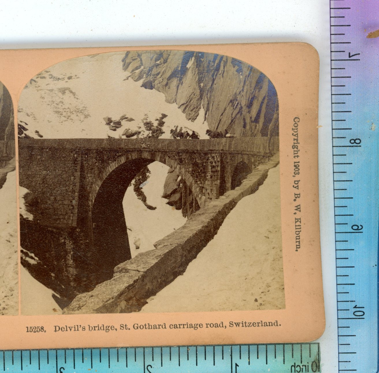 St Gothard Carriage Rd Devil's Bridge Switzerland B.W. Kilburn Stereoview