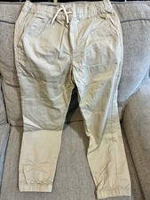 Cat Jack Boys Beige Jogger Pants Cotton Woven Drawstring Elastic Waist