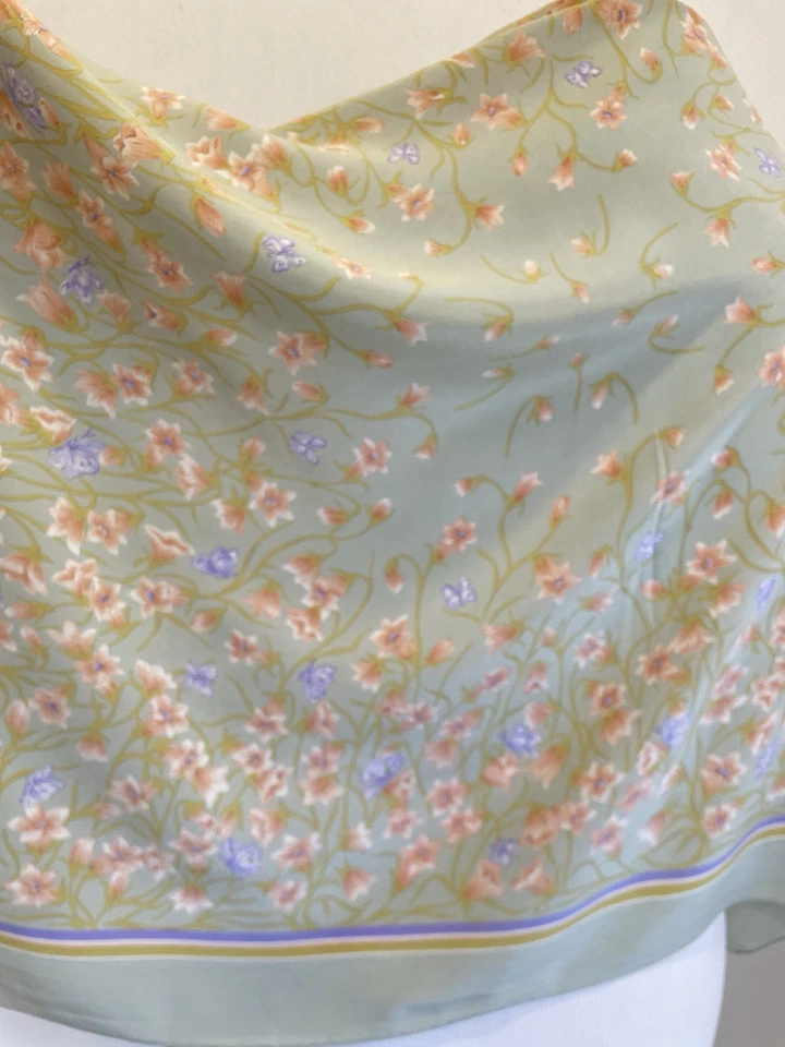 Y8 # Christian Dior цветочный шарф пастель зеленый розовый синий 100% шелк винтажный квадратный - Изображение 3 из 4