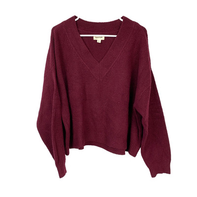 Open Edit V-Neck Boxy Sweater XL Burgundy London