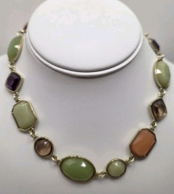 Vintage 1990s Trifari Goldtone Setting Bezel Set Stones 16'' Necklace