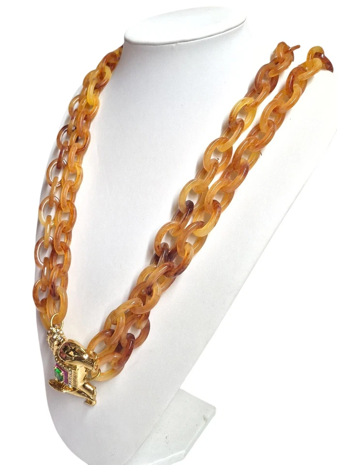 Collar J.Crew Doble Resina Eslabón Cristal Elefante Marrón Claro Oro Buey Foto 3 de 4