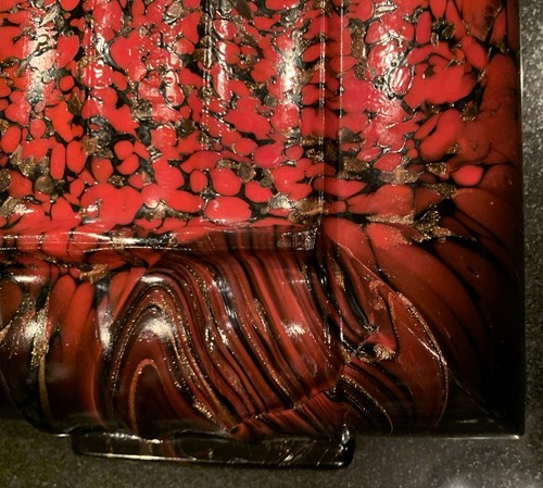 Cenicero de cristal cuadrado de Murano vintage rojo dorado negro - Imagen 21 de 23