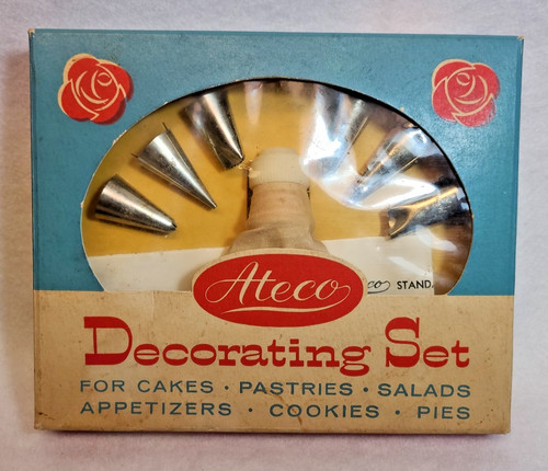 Vintage Ateco Decorating Set 334C w/ Box, Instructions - Piping Bag & 6 Tips