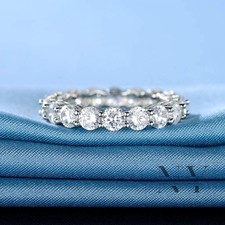 Solid 14K White Gold Moissanite Full Eternity Wedding Band 2 CT Round Cut F/VVS1