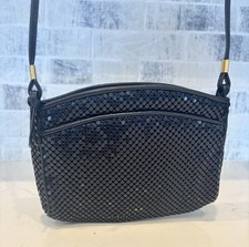 Vtg 1960 La Regale Navy Metal Beaded Purse Leather Strap Evening Wear EUC 8 x 6