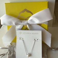 Kendra Scott Ashton Pearl Pendant Necklace Rhodium White Pearl Jewelry Gift
