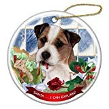 Jack Russell Wirehair Tri Dog Porcelain Ornament 'Santa. I Can Explain '