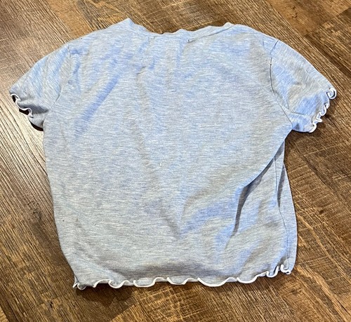 Forever 21 Tee-shirt bébé femme M gris ourlet laitue découpe fleurs style Y2K  - Photo 3/3