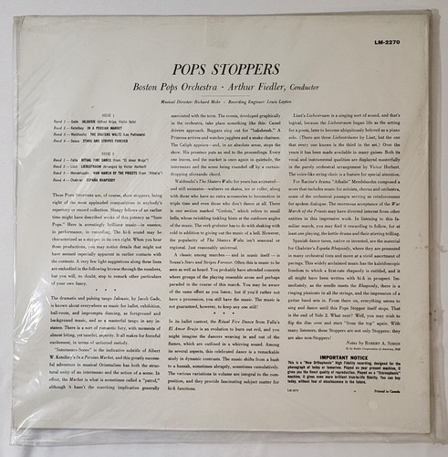 Arthur Fiedler, Pops Stoppers Vinyl Lp hifi 1959 RCA Victor LM-2270 ** SEALED ** - Bild 2 von 2
