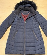 Tommy Hilfiger Jacket Womens Large Navy Long Down Puffer Coat Detachable Hood