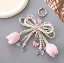 Tulip Bow Keychain, Bag Charm - NEW