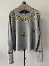 Lucky Brand Women  s Crop Sweatshirt w/Embroidered Flowers - Small
