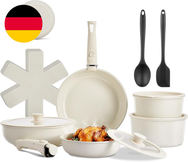 Topfset Pfannenset Mit Abnehmbarer Griff, Topfset Induktion Mit Keramik Antihaft-image