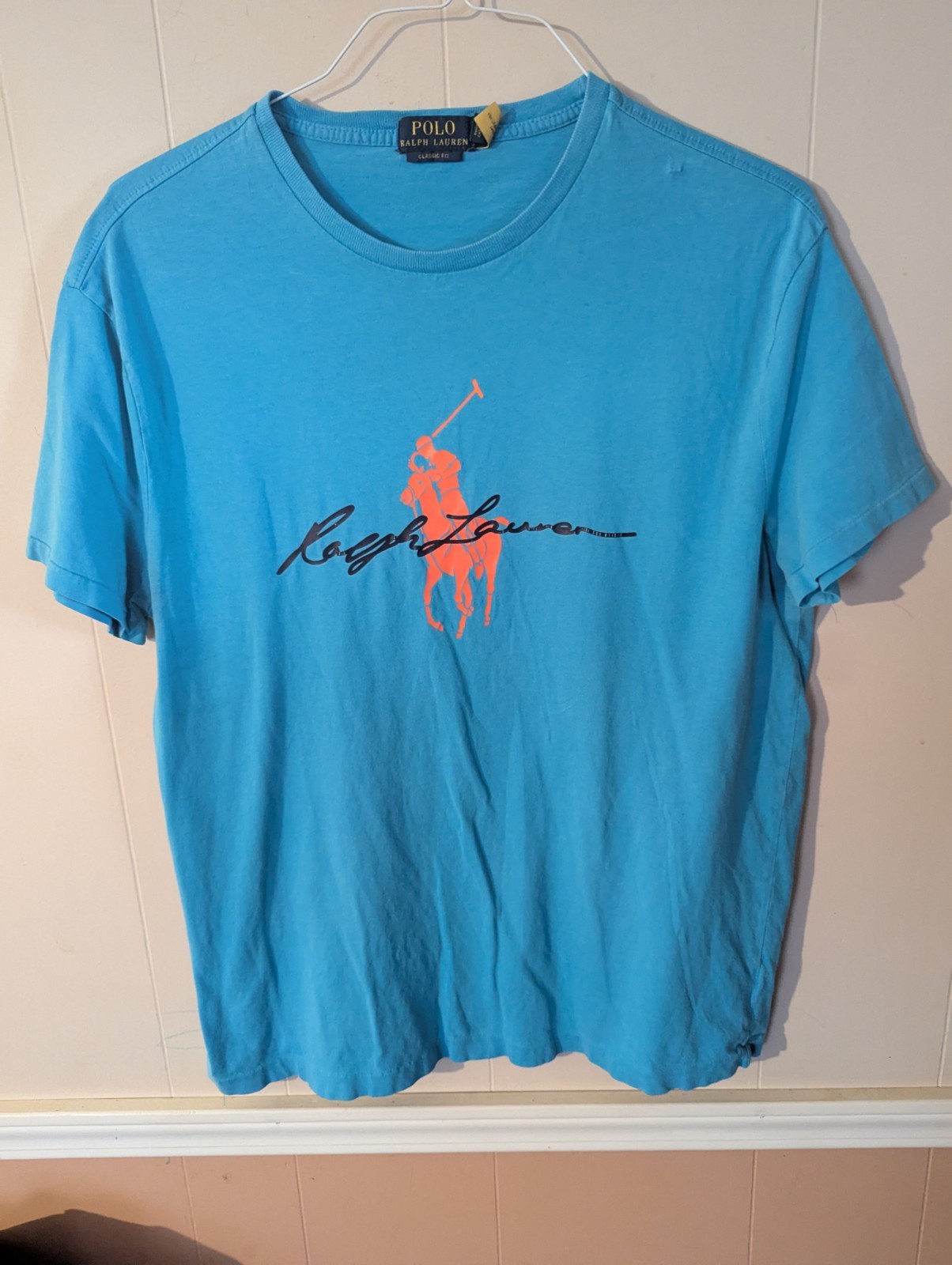 POLO RALPH LAUREN T shirt uomo blu baia vestibilità classica grande pony scritta logo taglia M