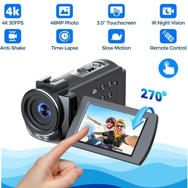 4K Touchscreen Video Camera Camcorder 48MP Night Vision 16X Digital Zoom Cam US