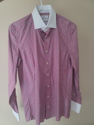 Vintage Brooks Brothers Dress Shirt 14.5 Contrast Collar Red Blue Cotton Plaid